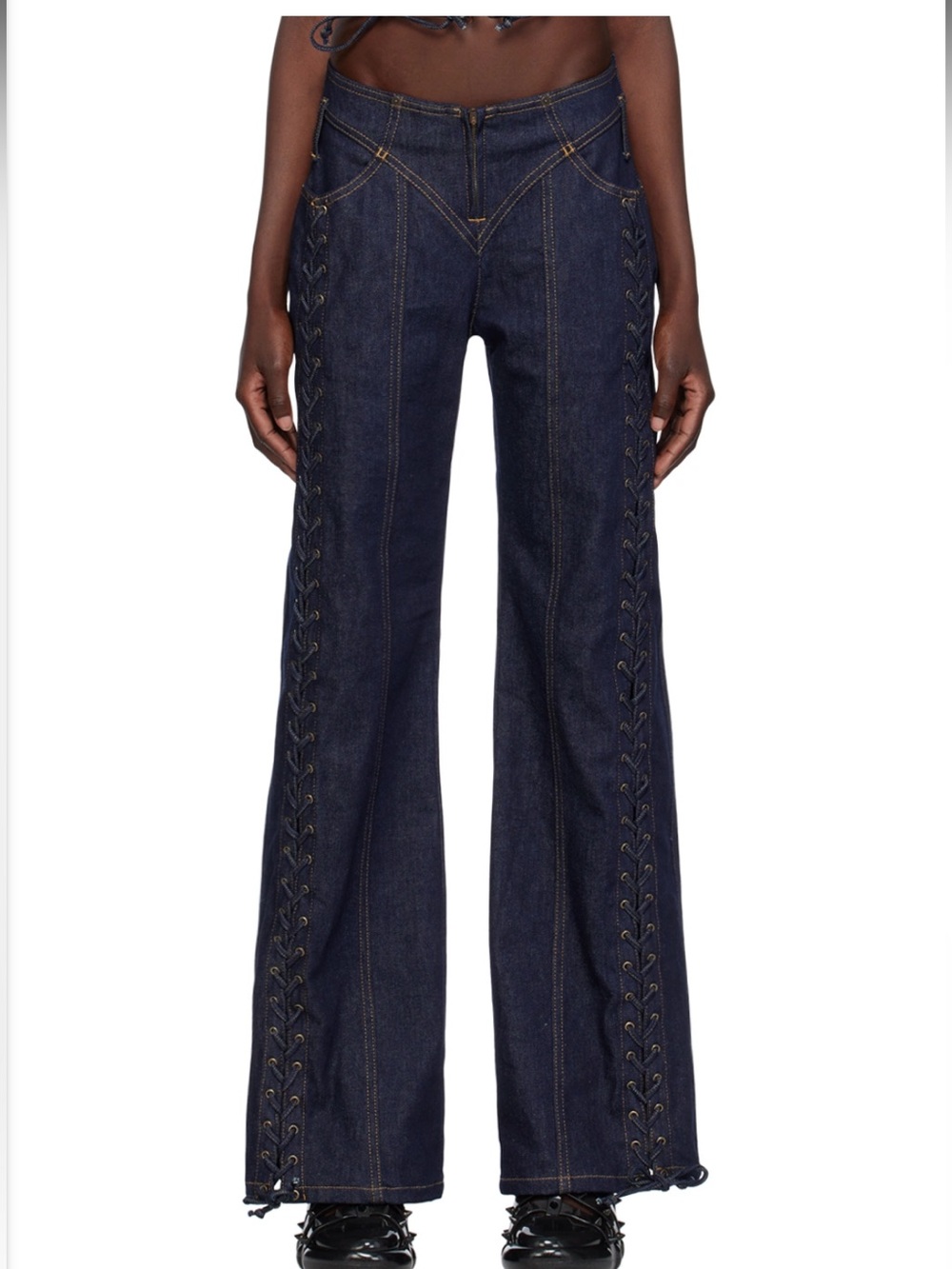 Lioness "Daydream" Tie Up Jeans in a rich dark denim wash. Size XS.